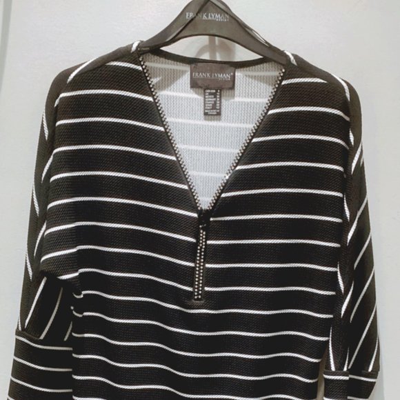 Frank Lyman Black and White Stripe Top With Sparkle Zipper NWT - Picture 1 of 4